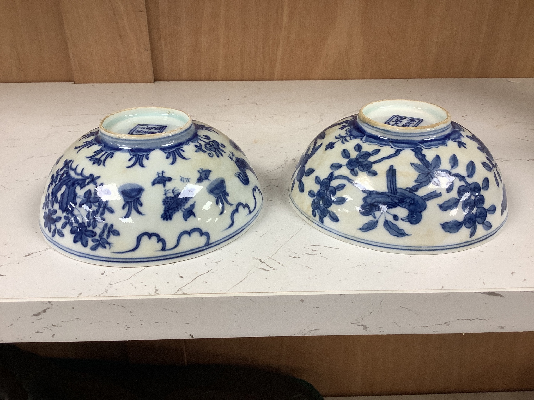 Two Chinese blue and white bowls, diameter 12cm
